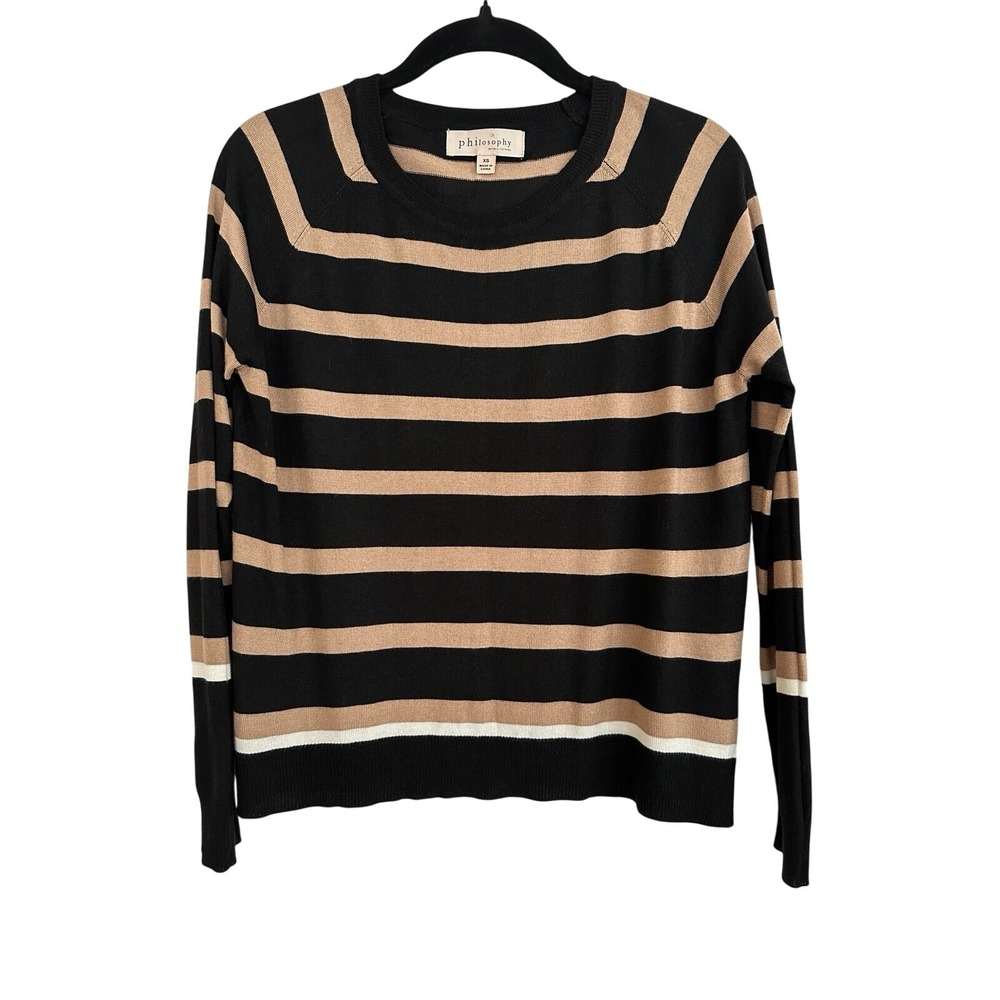 Philosophy Women's‎ XS Lightweight Sweater Black Beige Striped
